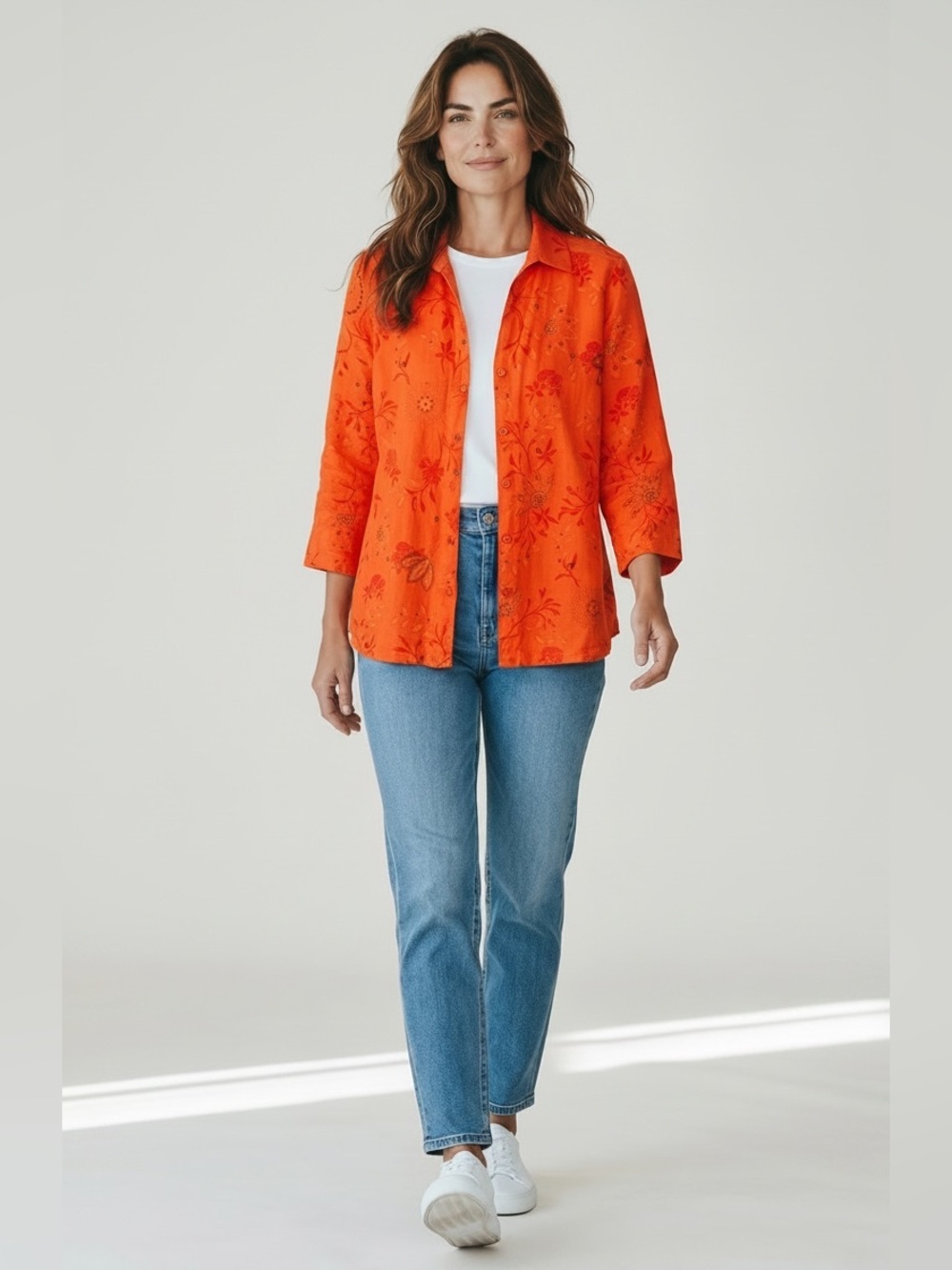 croft & barrow Orange Floral Button-Down Shirt
